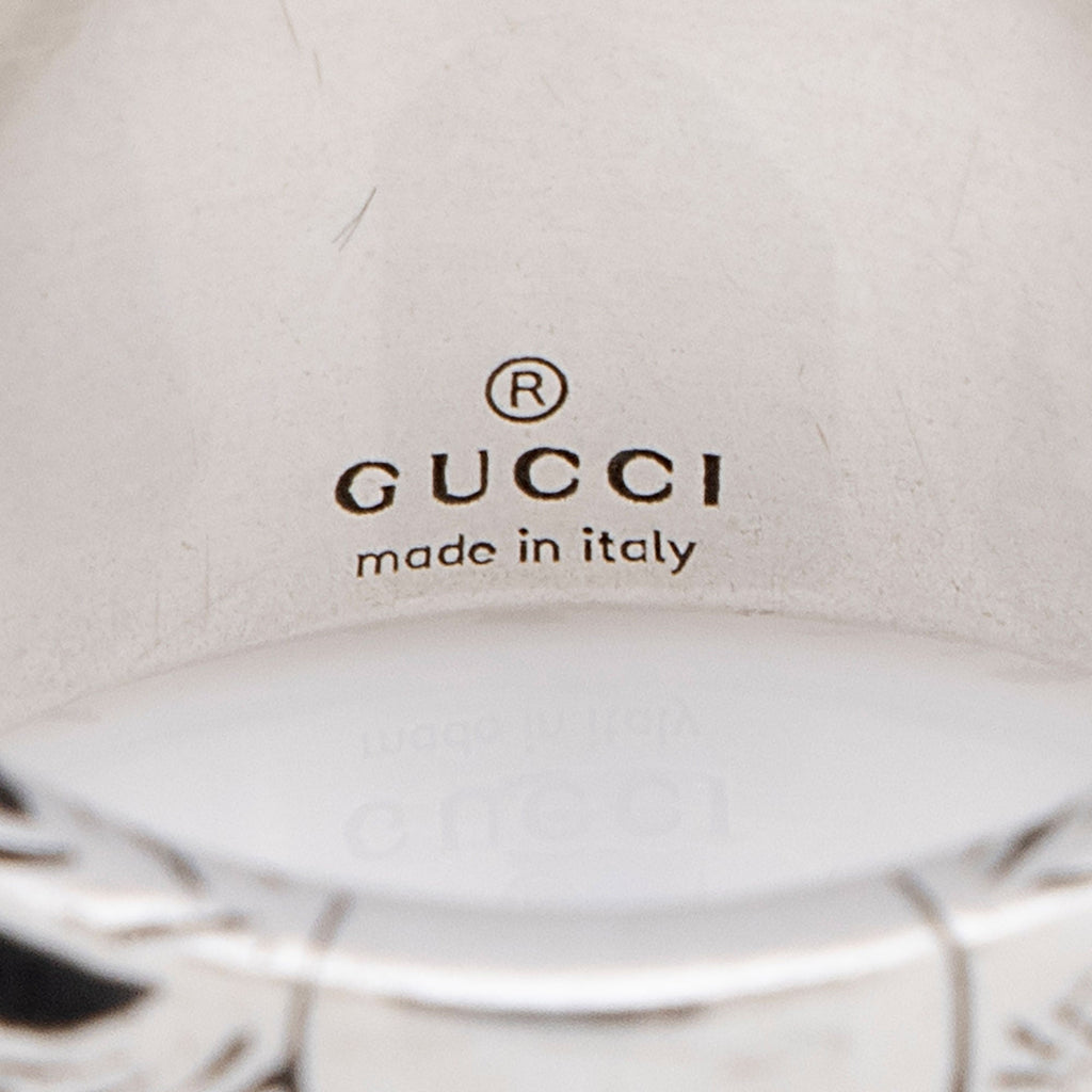 Gucci Sterling Silver Engraved Heart Ring - Size 8