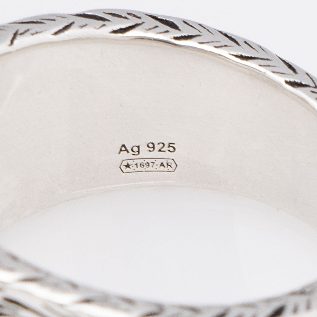 Gucci Sterling Silver Engraved Heart Ring - Size 8