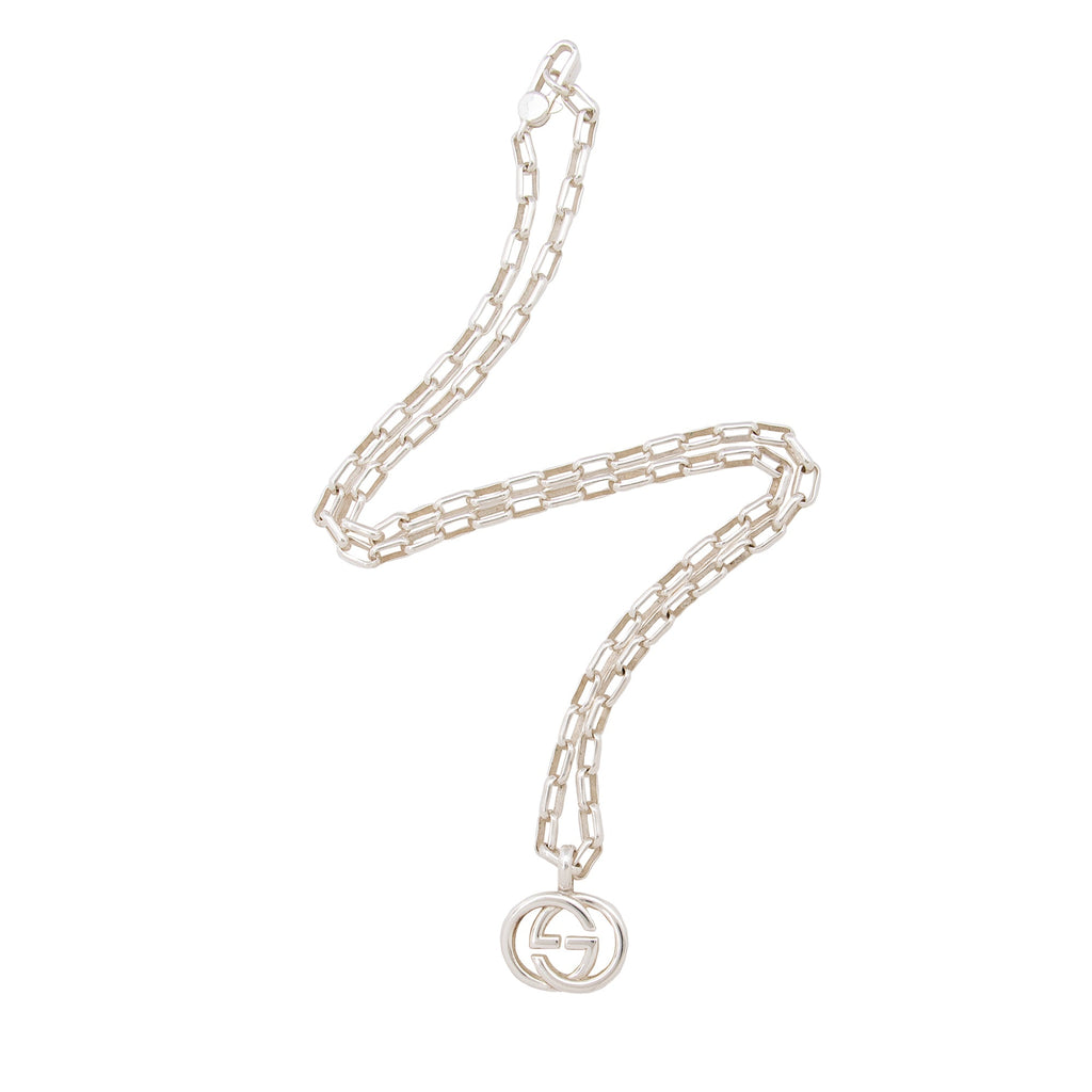 Gucci Sterling Silver Interlocking GG Pendant Necklace (SHF-22401)