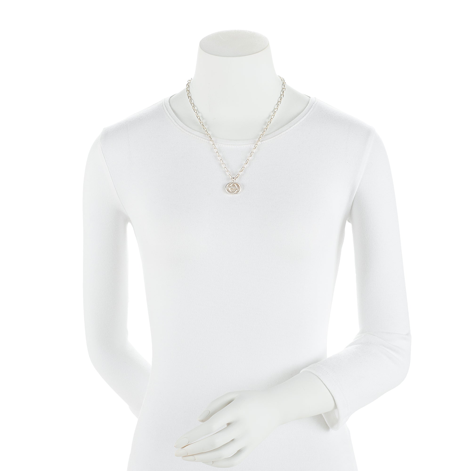 Gucci Sterling Silver Interlocking GG Pendant Necklace (SHF-22401)
