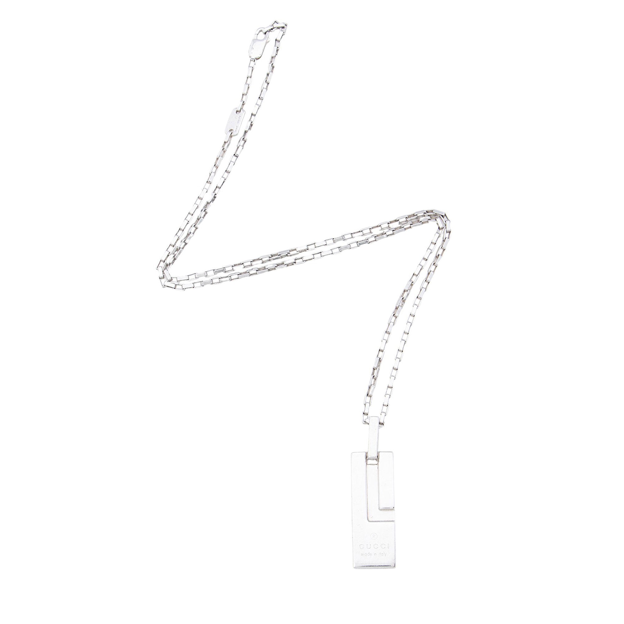Gucci Sterling Silver Logo Plate Chain Link Necklace