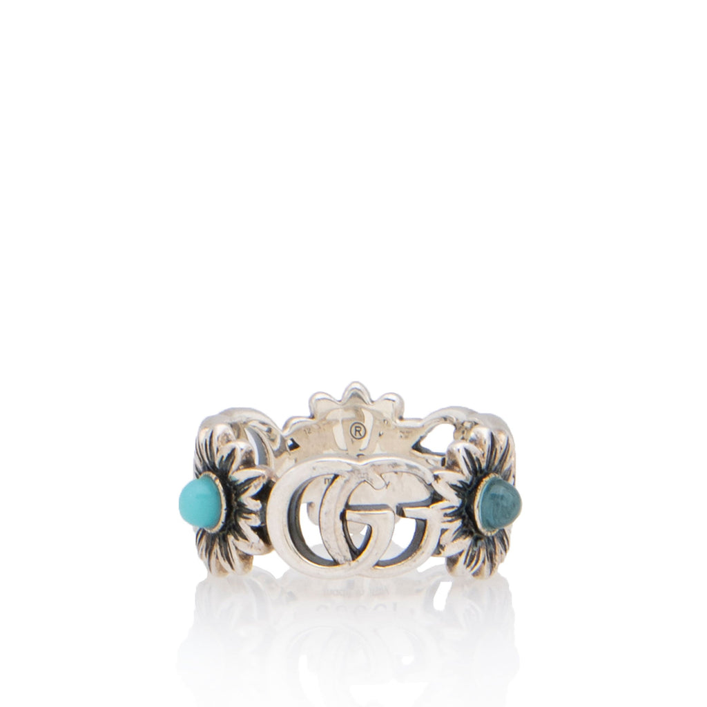 Gucci Sterling Silver Mother Of Pearl GG Marmont Ring - Size 6 - FINAL SALE (SHF-bM0yDd)