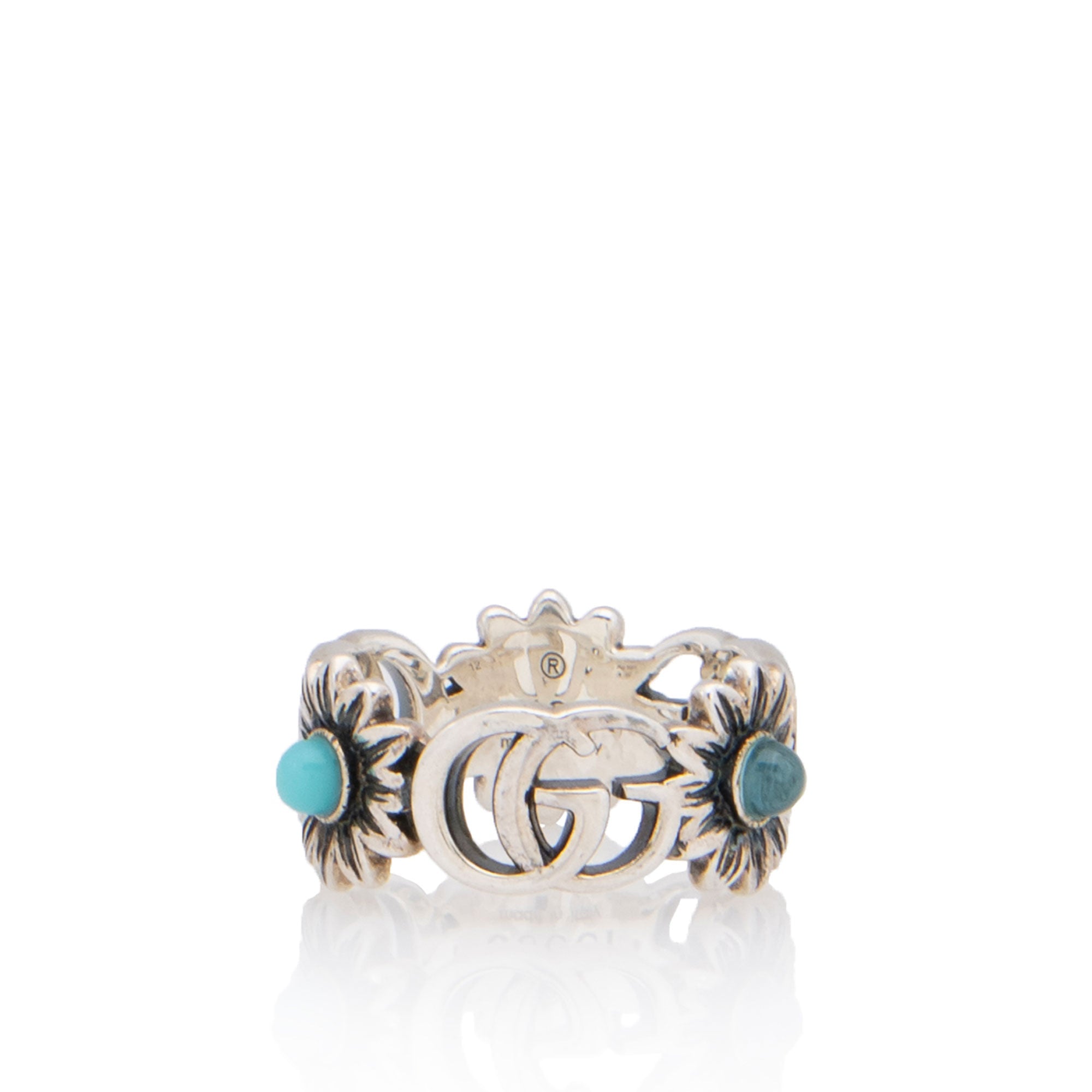 Gucci Sterling Silver Mother Of Pearl GG Marmont Ring - Size 6 - FINAL SALE (SHF-bM0yDd)