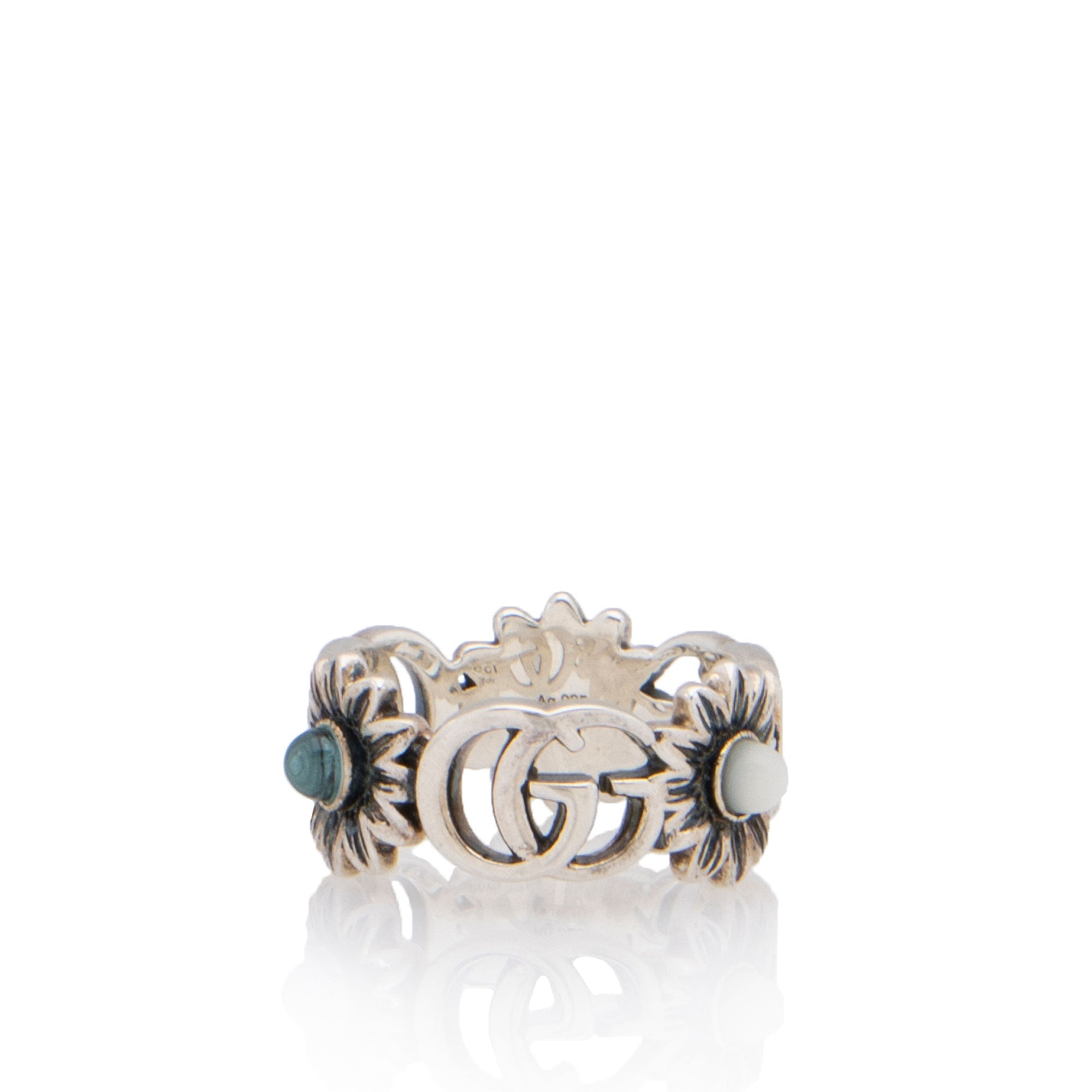 Gucci Sterling Silver Mother Of Pearl GG Marmont Ring - Size 6 - FINAL SALE (SHF-bM0yDd)