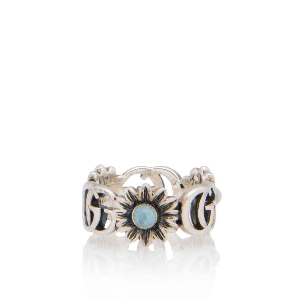 Gucci Sterling Silver Mother Of Pearl GG Marmont Ring - Size 6 - FINAL SALE (SHF-bM0yDd)