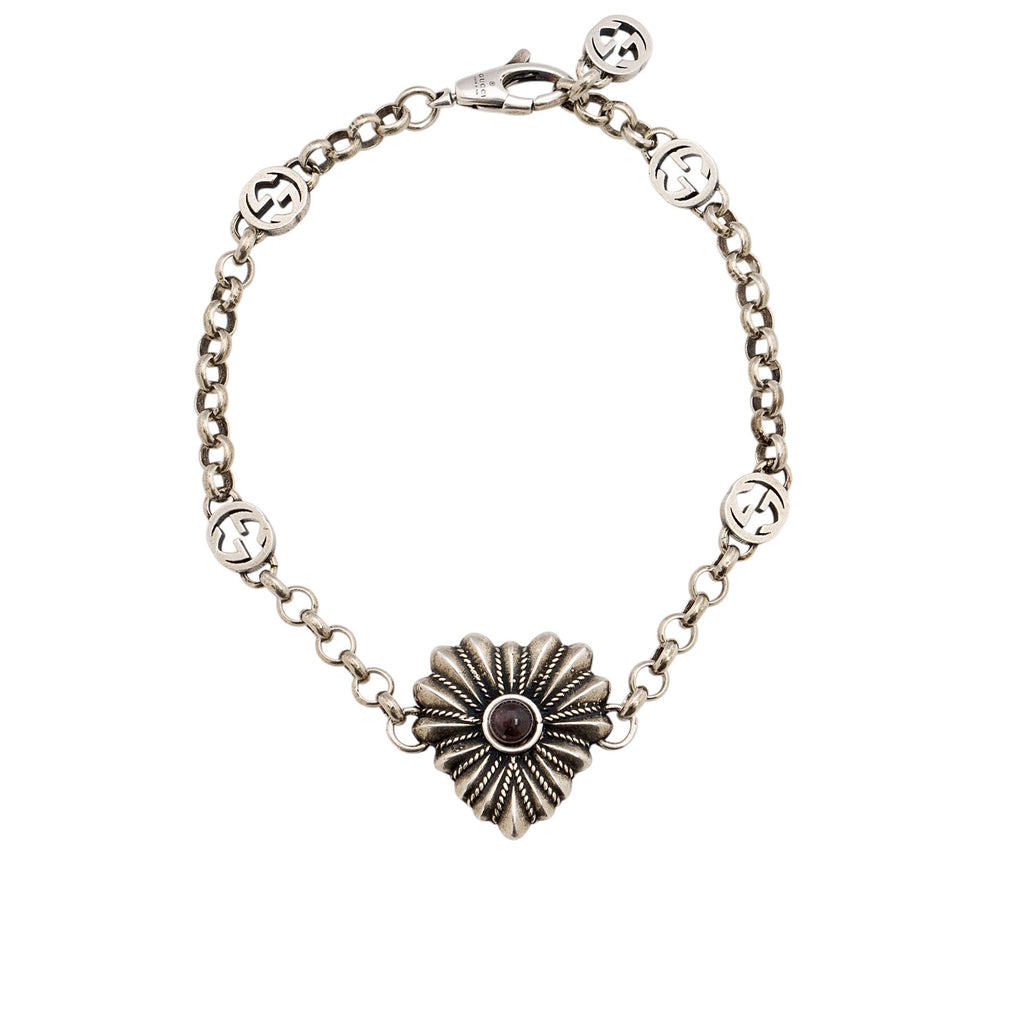 Gucci Sterling Silver Mother Of Pearl Interlocking G Bracelet