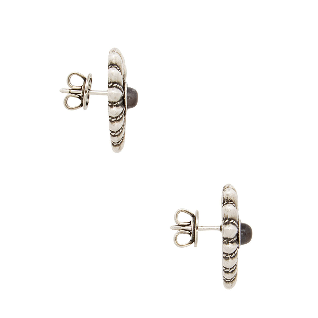 Gucci Sterling Silver Black Mother of Pearl Interlocking G Stud Earrings