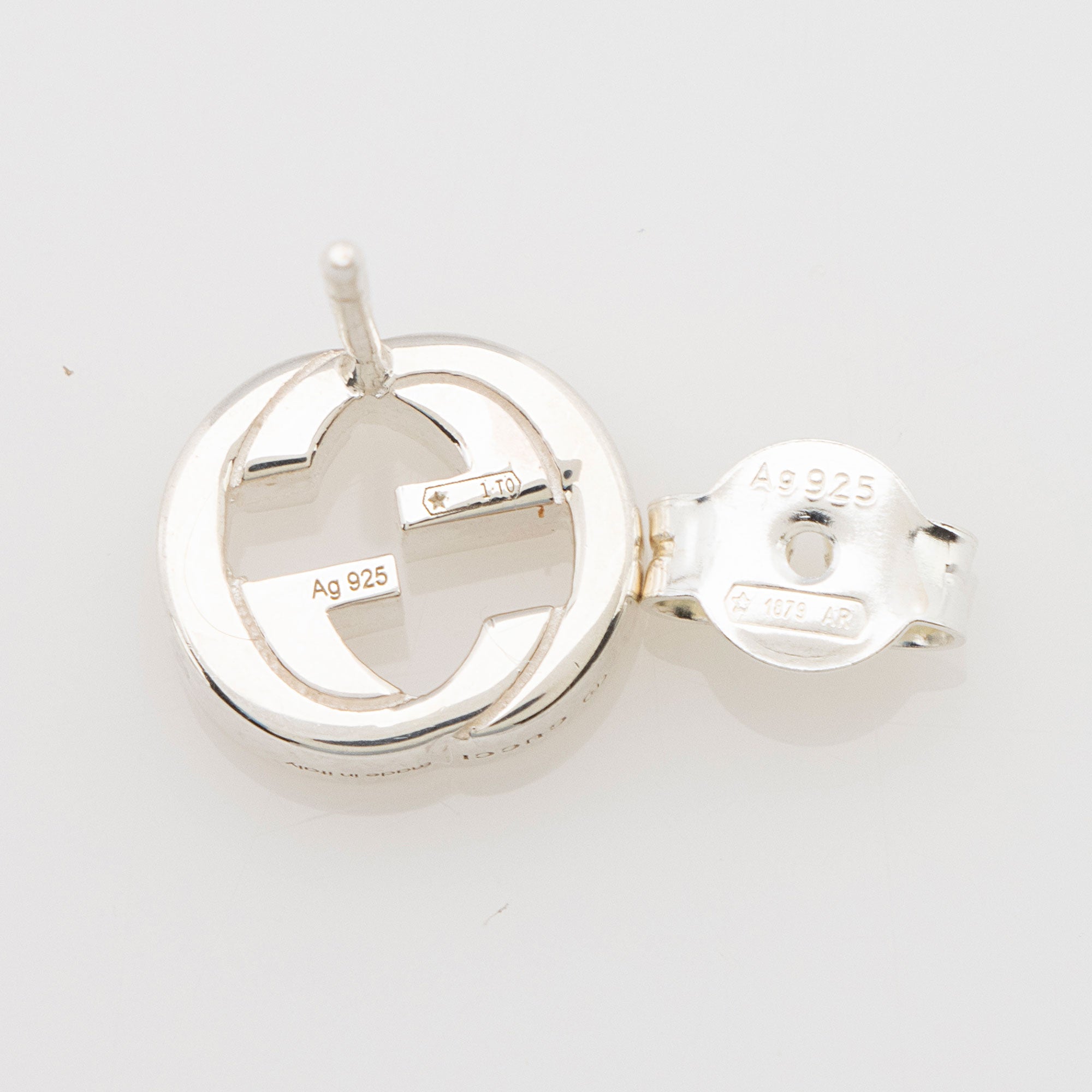 Gucci Sterling Silver Running G Stud Earrings