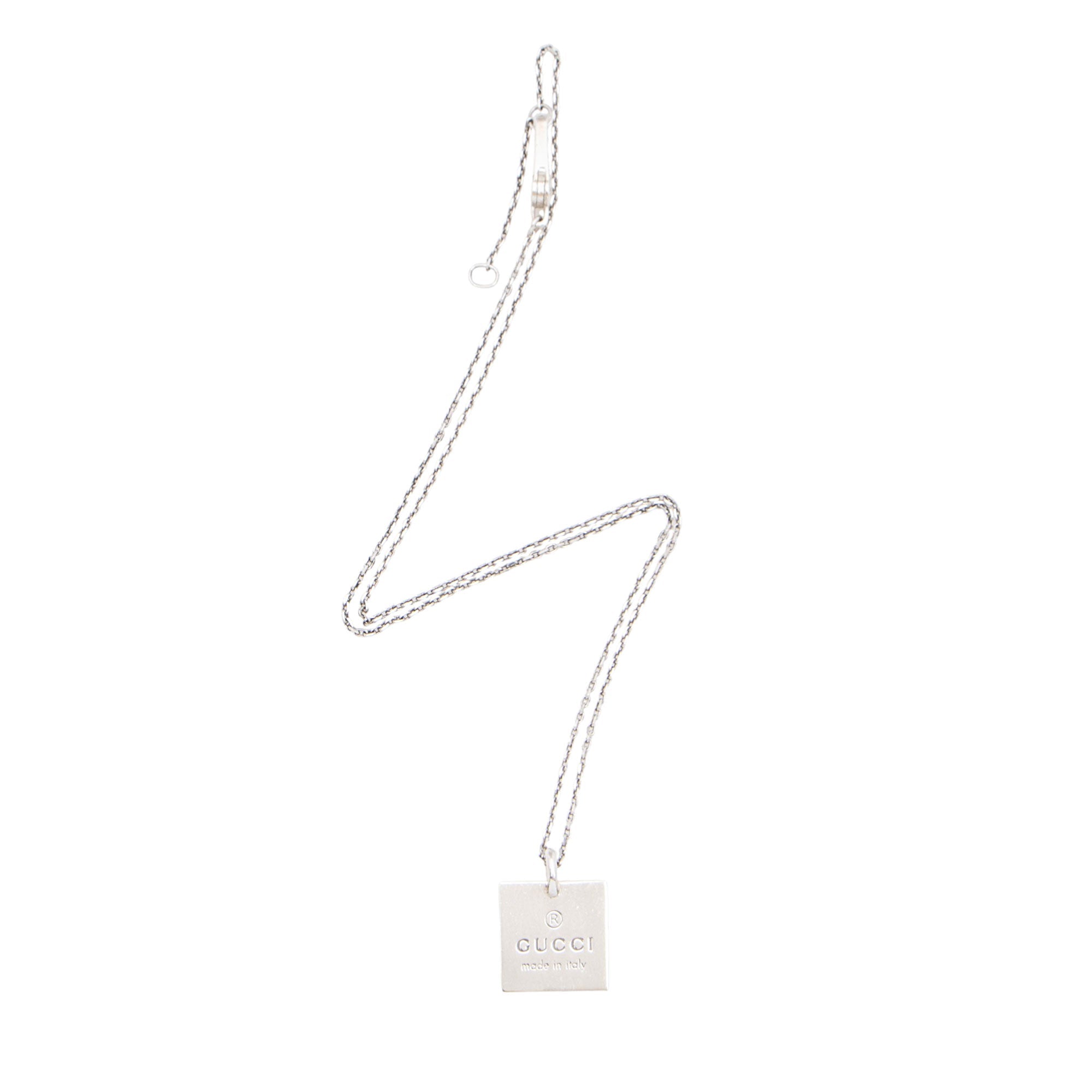 Gucci Sterling Silver Square Logo Pendant Necklace