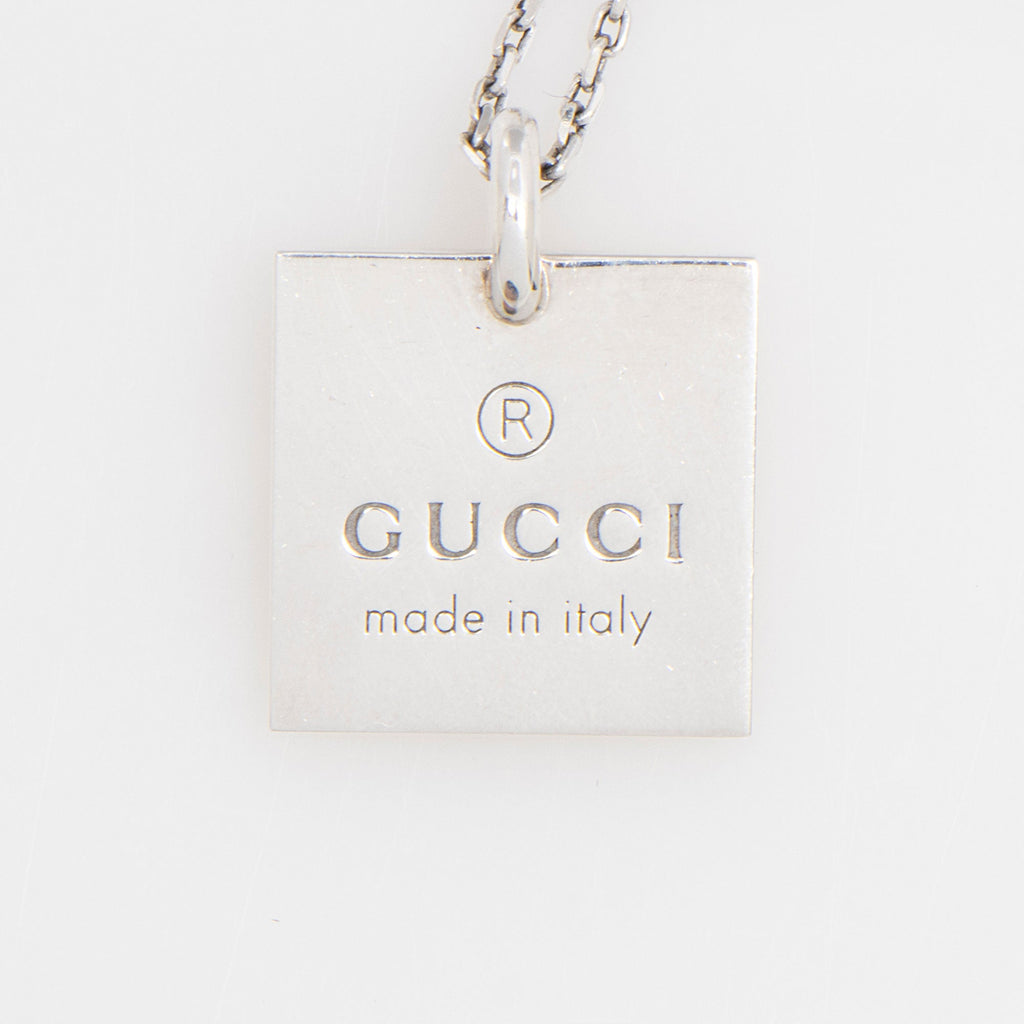 Gucci Sterling Silver Square Logo Pendant Necklace