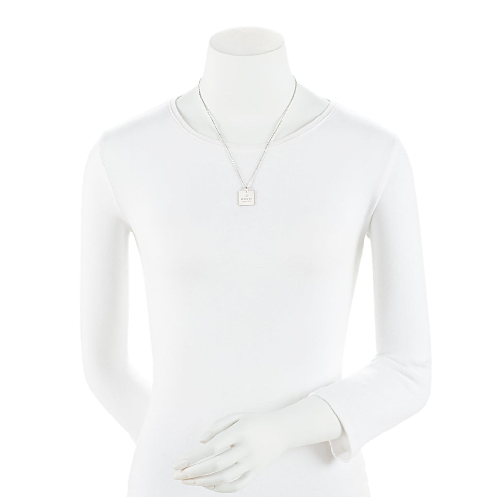 Gucci Sterling Silver Square Logo Pendant Necklace