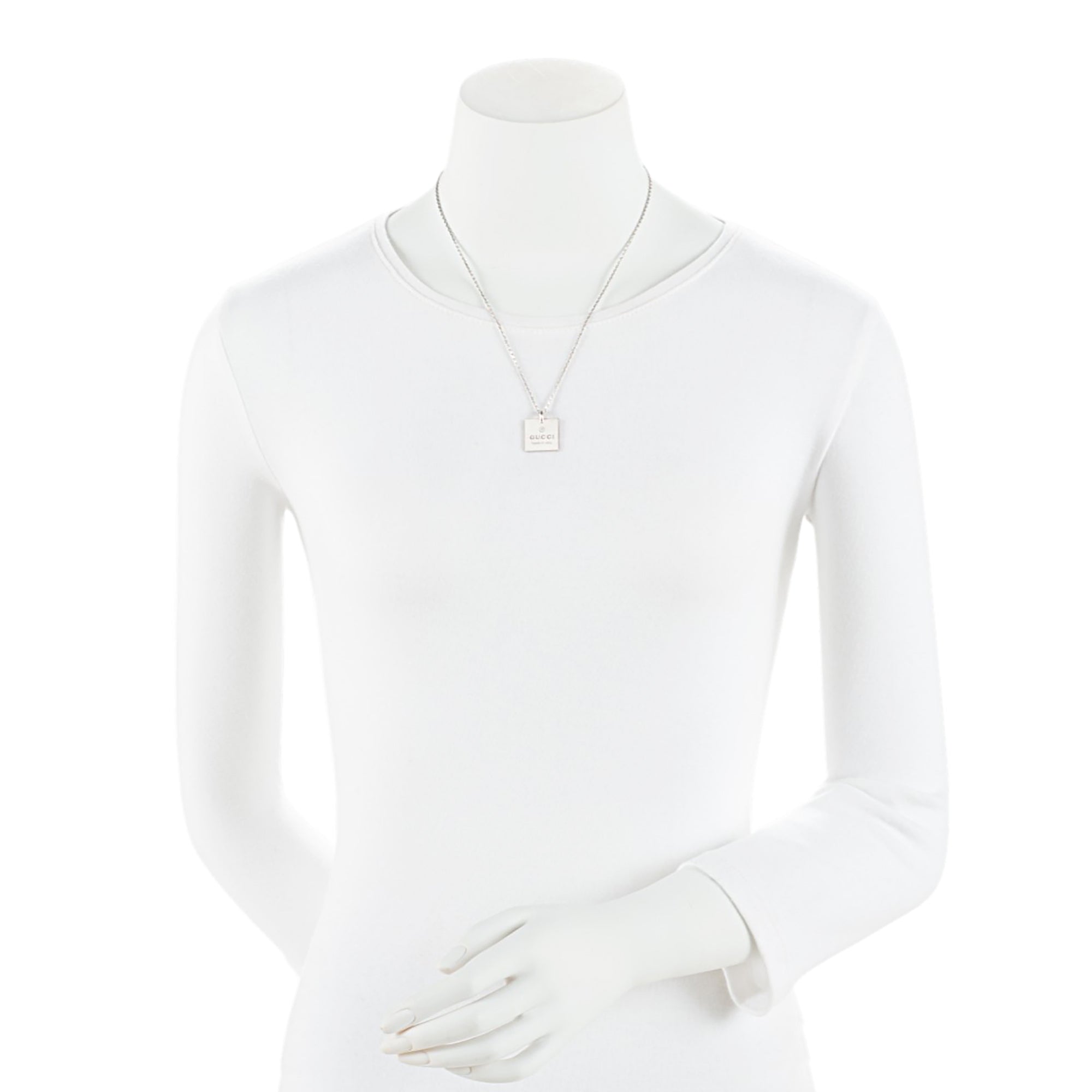 Gucci Sterling Silver Square Logo Pendant Necklace