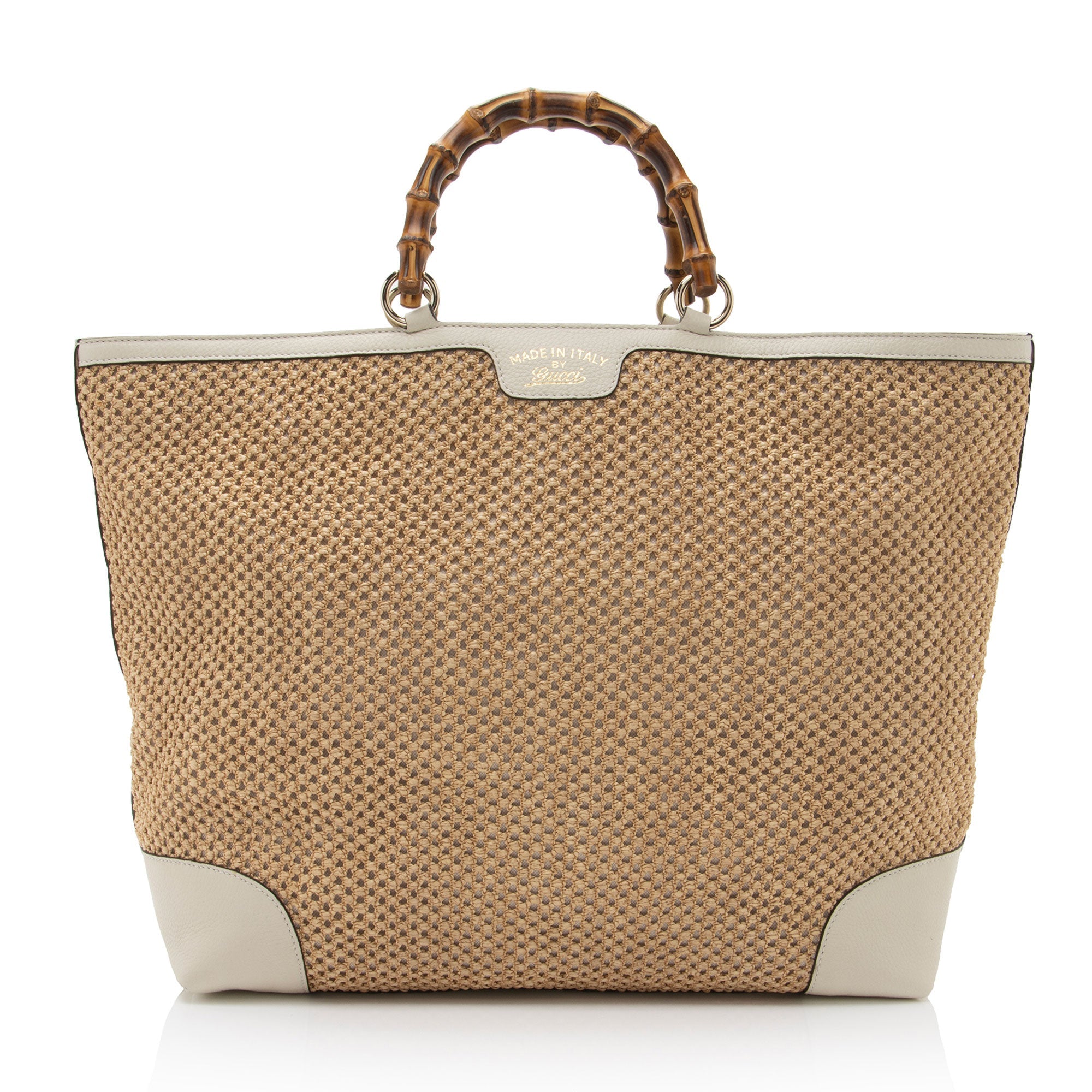 Gucci Straw Bamboo Top Handle Satchel (SHF-8UehuG)