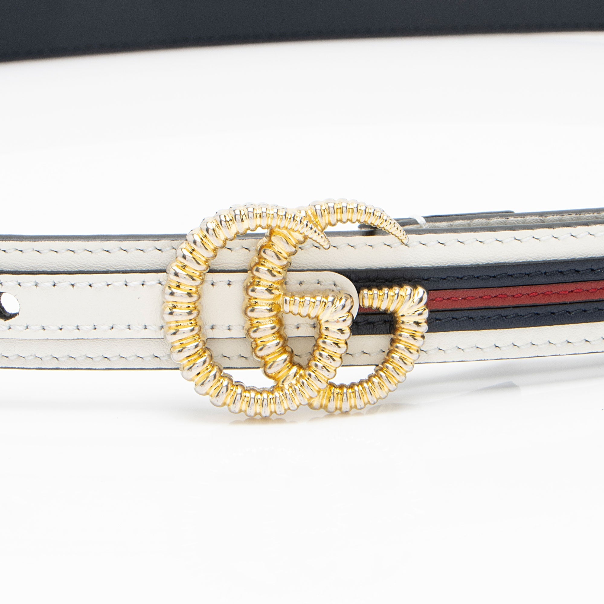 Gucci Striped Leather GG Torchon Web Thin Belt - Size 36 / 90