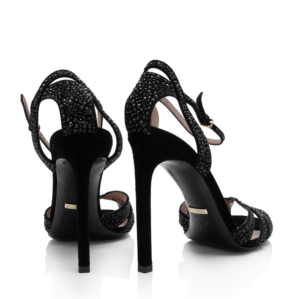 Gucci Suede Crystal Hala Ankle Strap Sandals - Size 7 / 37 (SHF-0tLuUU)