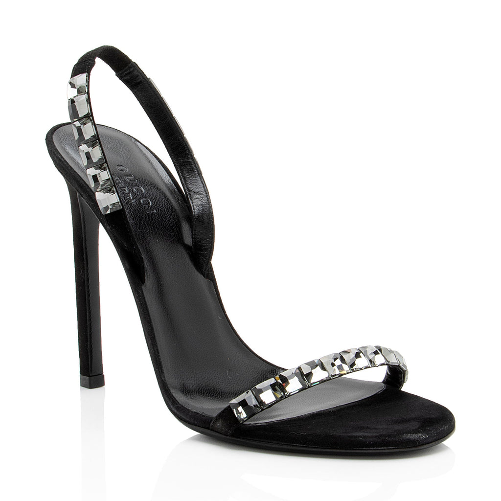 Gucci Suede Crystal Mallory Sandals - Size 8.5 / 38.5
