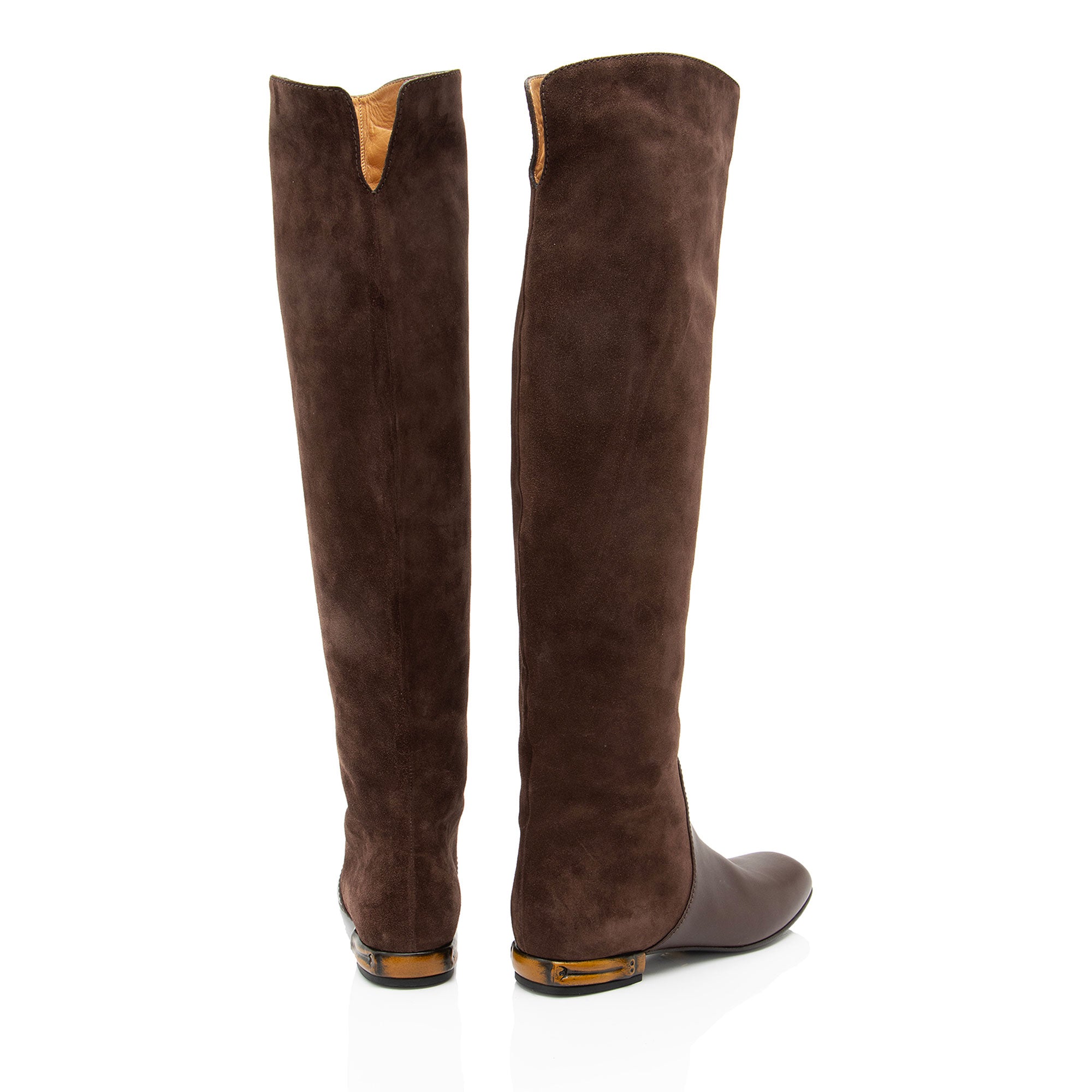Gucci Suede Leather Bamboo Heel Knee High Boots - Size 6 / 36
