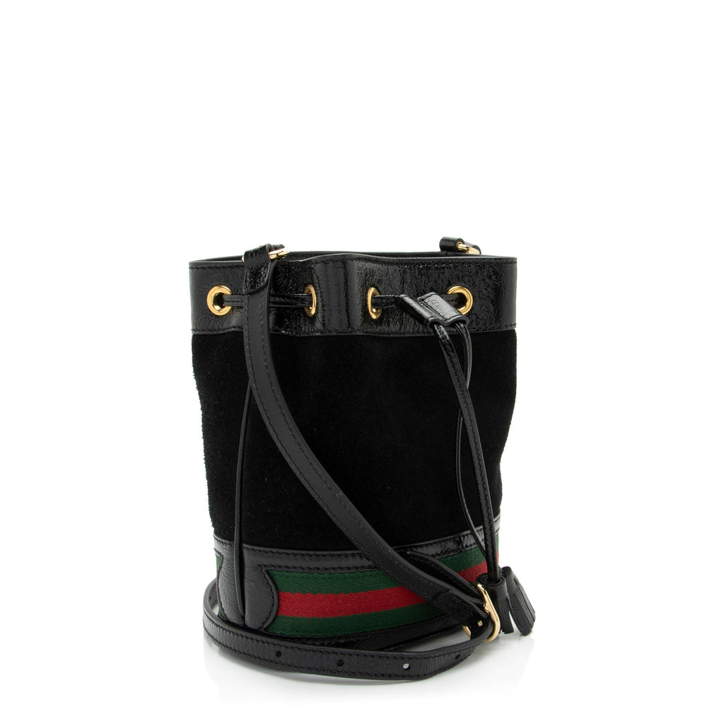 Gucci Suede Patent Leather Ophidia Mini Bucket Bag (SHF-2h2Hru)