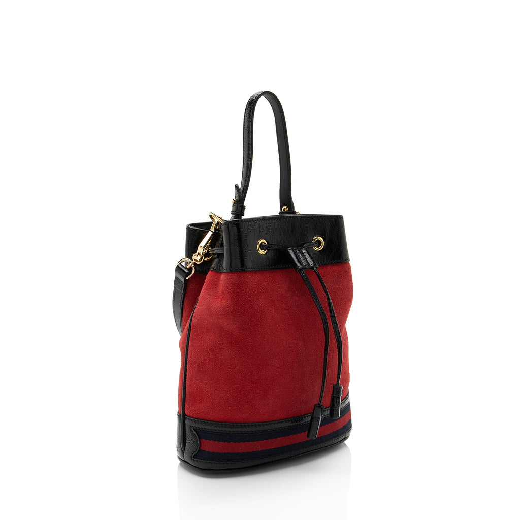 Gucci Suede Patent Leather Ophidia Small Bucket Bag