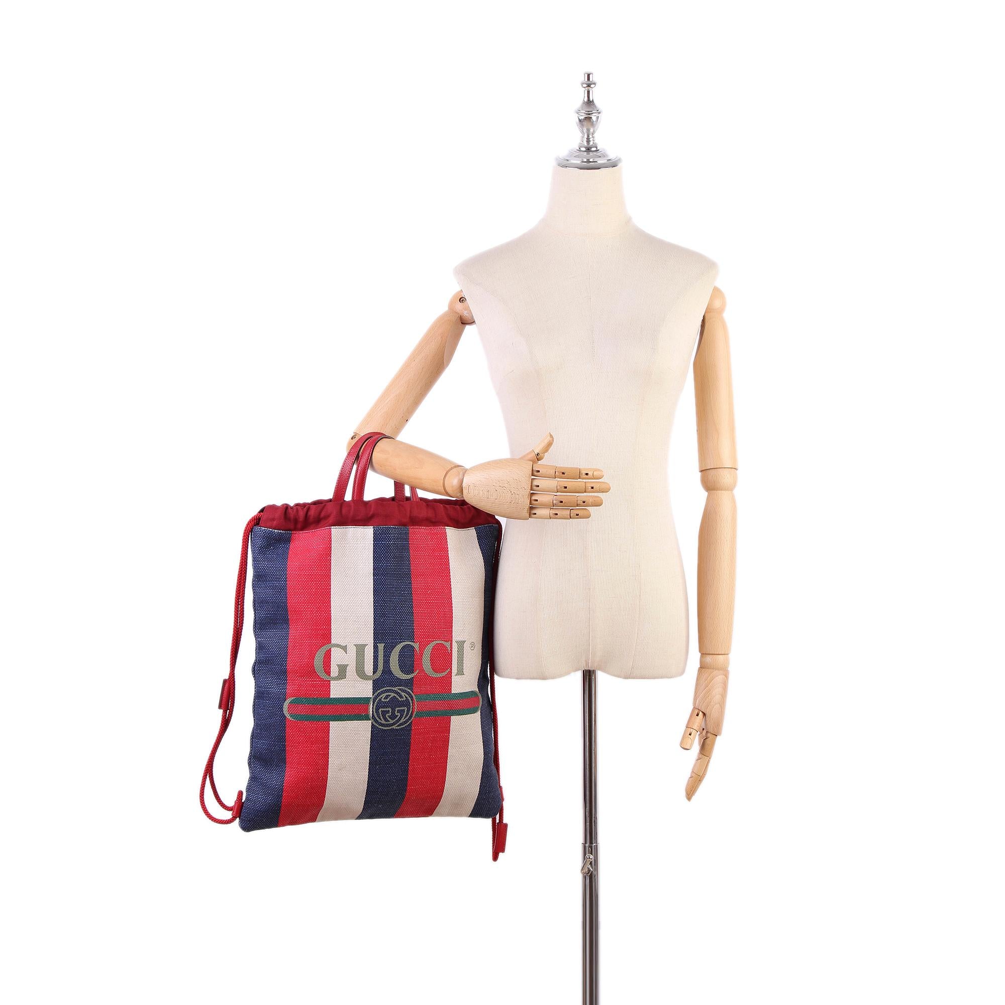 Gucci Sylvie Stripe Canvas Drawstring Backpack (SHG-q4xOwU)