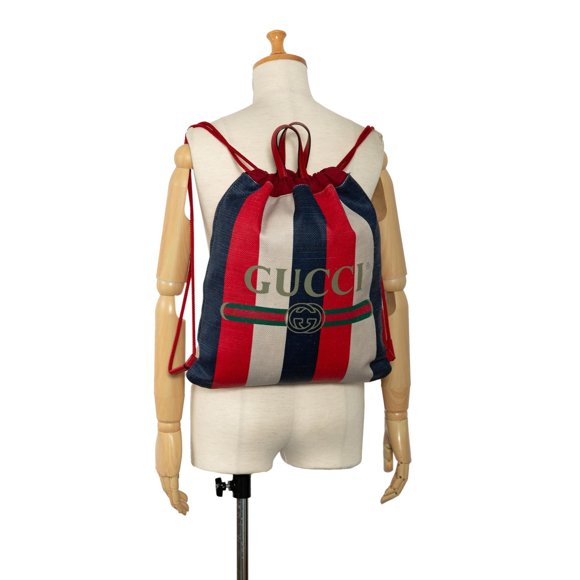 Gucci Sylvie Stripe Logo Drawstring Backpack