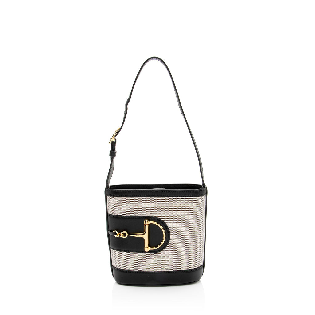 Gucci Toile Leather Horsebit Gucci 73 Small Shoulder Bag