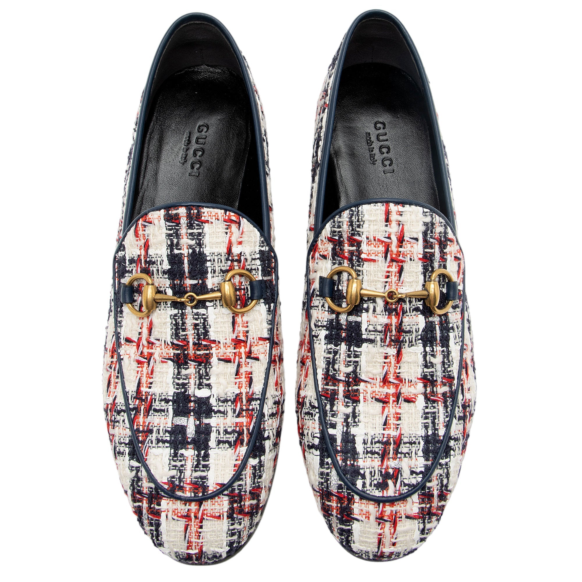 Gucci Tweed Check Horsebit Jordaan Loafers - Size 7 / 37 (SHF-asAX3p)