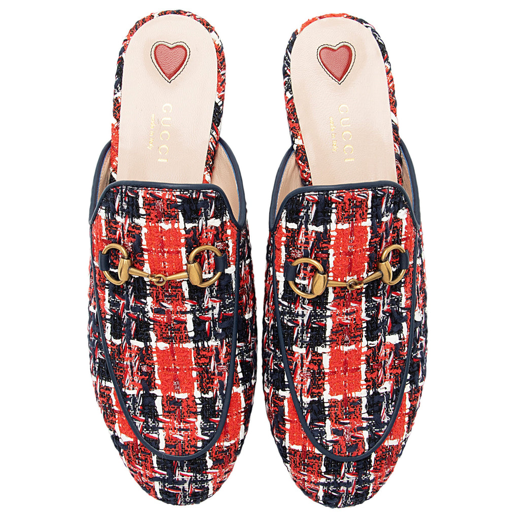Gucci Tweed Check Horsebit Princeton Mules - Size 7.5 / 37.5 (SHF-N9Ms7t)