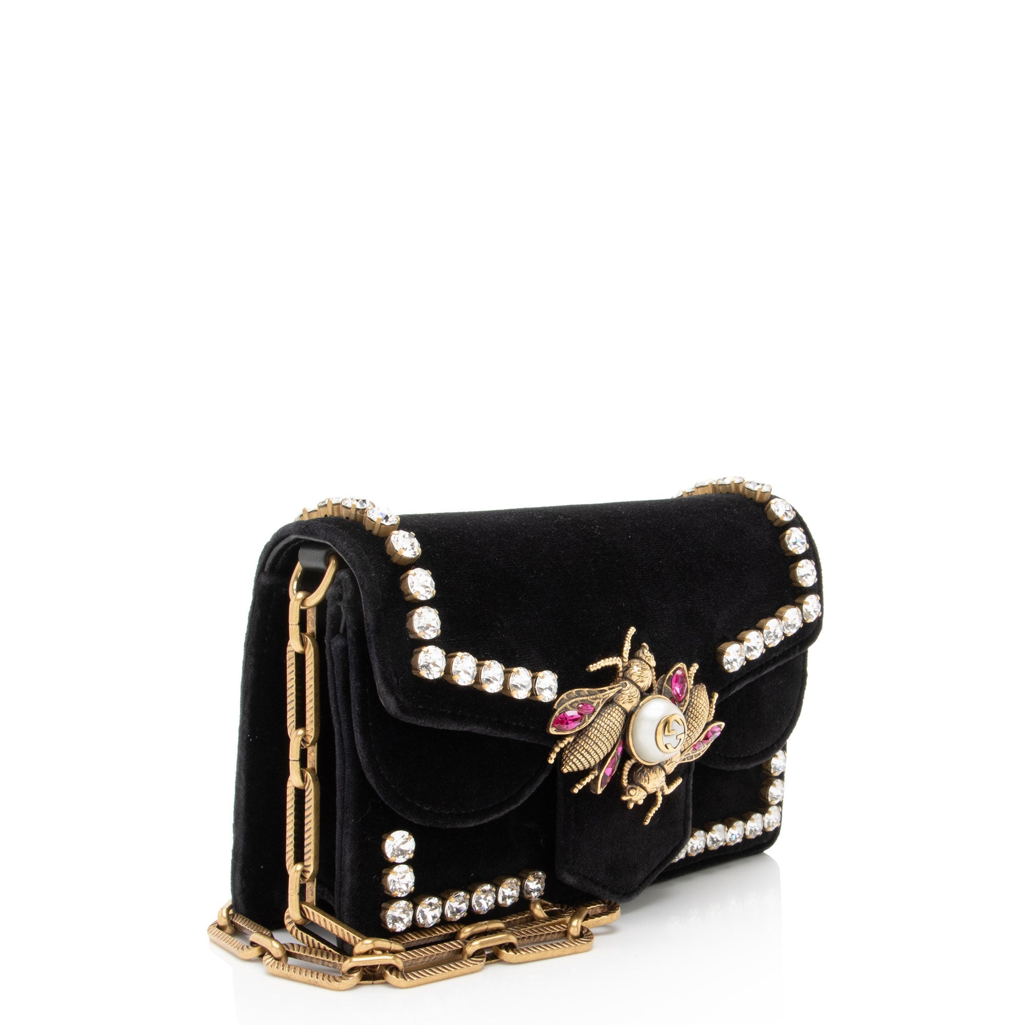 Gucci Velvet Crystal Mini Bee Broadway Shoulder Bag