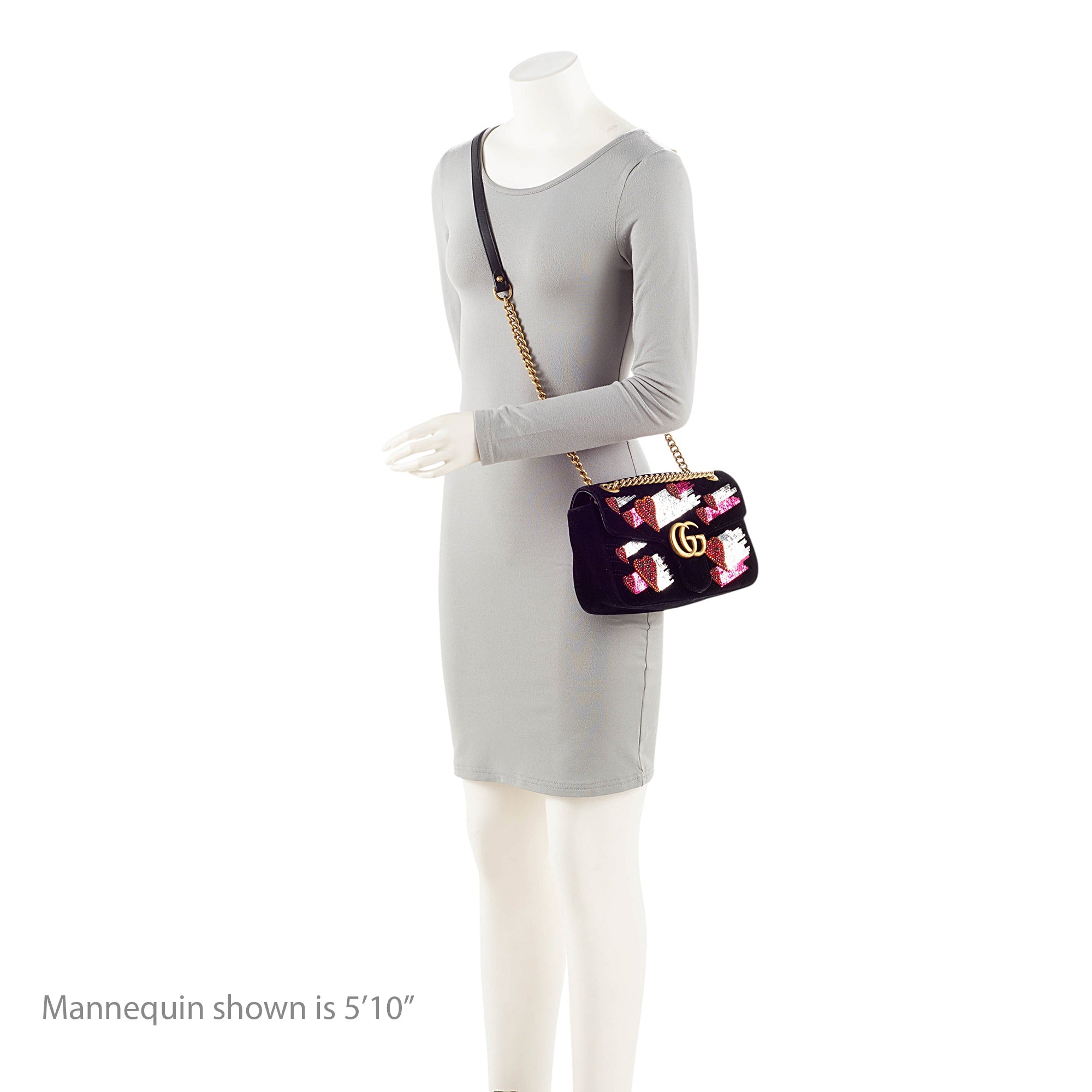 Gucci Velvet Embellished Hearts GG Marmont Medium Flap Bag