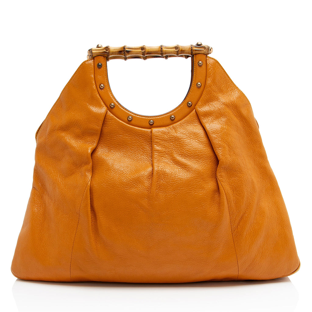 Gucci Vintage Leather Bamboo Studded Hobo