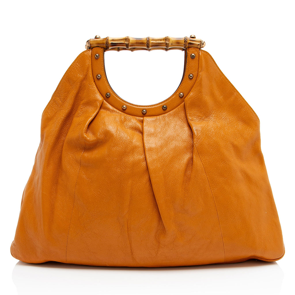 Gucci Vintage Leather Bamboo Studded Hobo