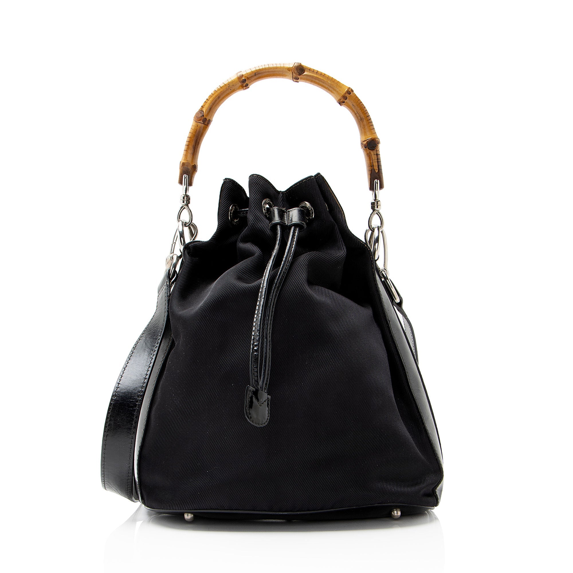 Gucci Vintage Nylon Bamboo Drawstring Bucket Bag