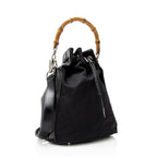 Gucci Vintage Nylon Bamboo Drawstring Bucket Bag