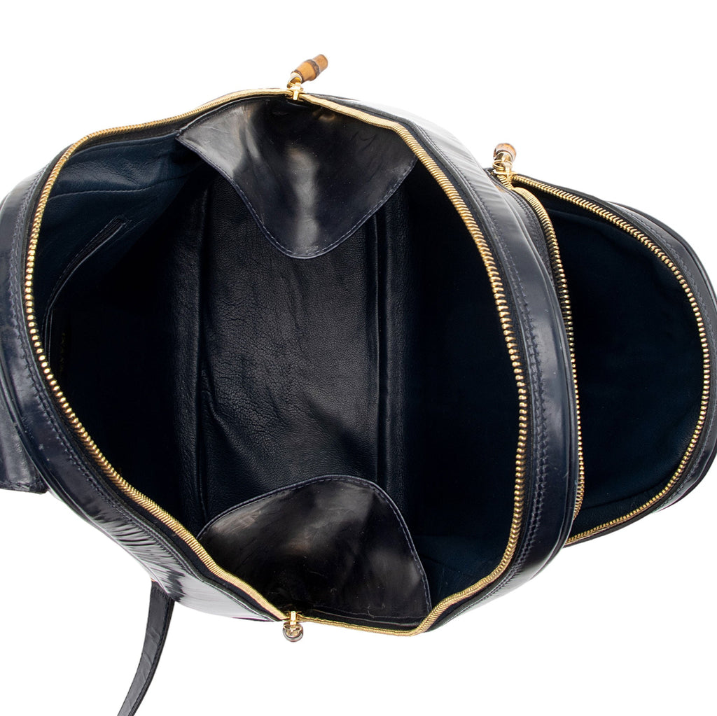 Gucci Vintage Patent Leather Bamboo Sling Backpack (SHF-dSK8BK)