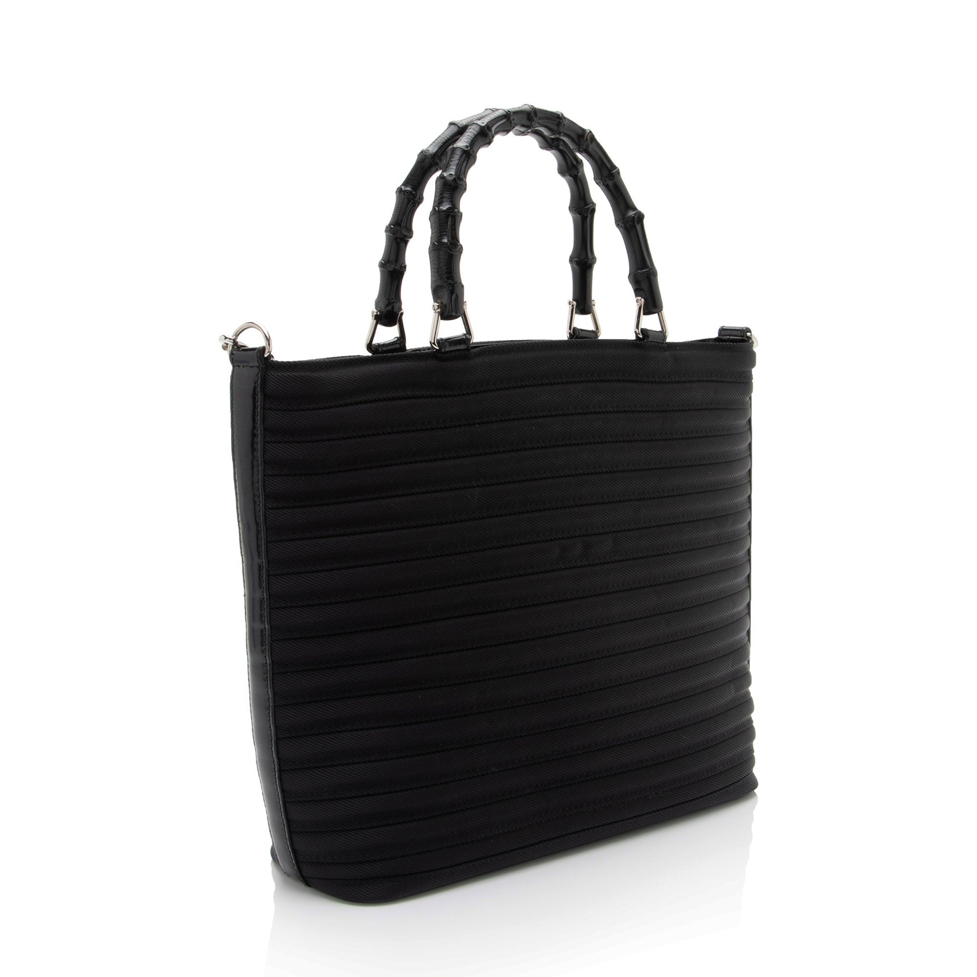 Gucci Vintage Quilted Nylon Bamboo Tote (SHF-2fSkOi)