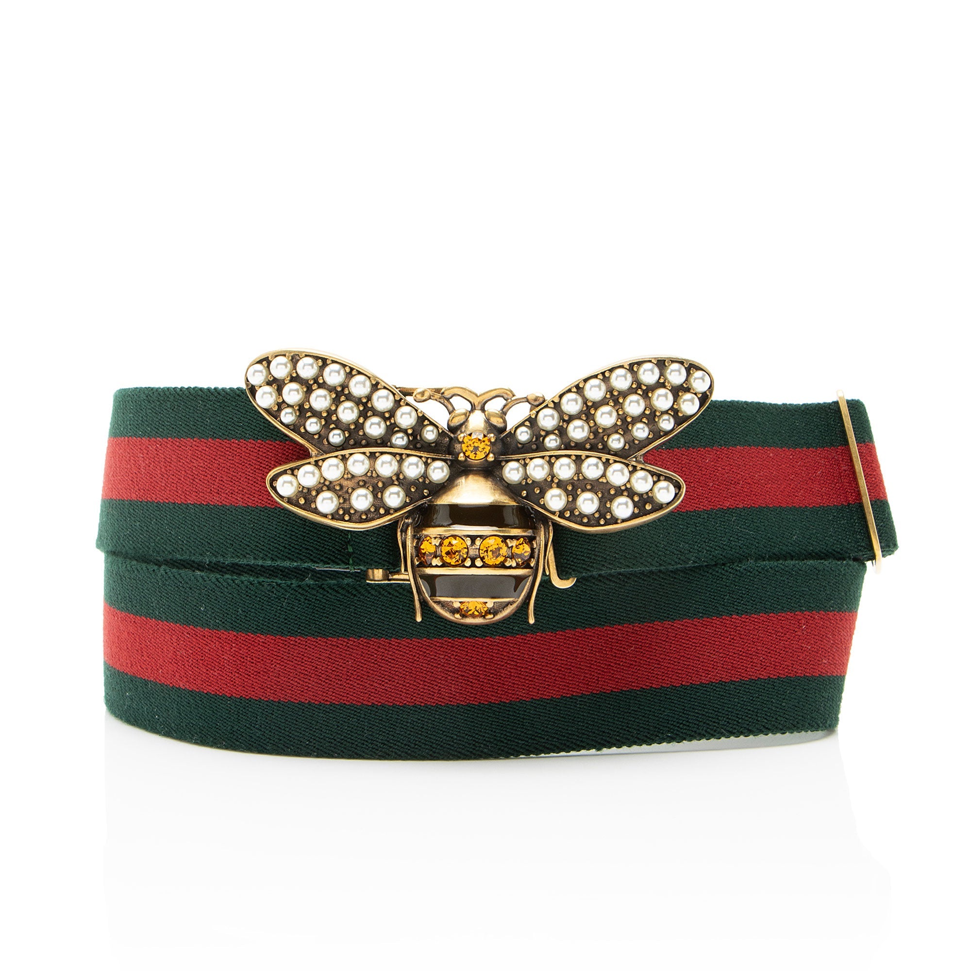 Gucci Web Queen Margaret Bee Belt - Size 40 / 100