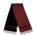 Gucci Wool Cashmere Check Logo Reversible Scarf (SHF-gMwPXo)
