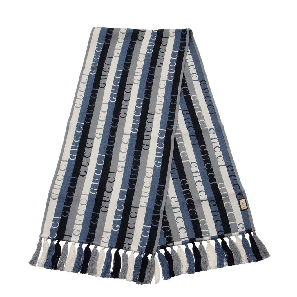 Gucci Wool Cotton Logo Wood Stripes Scarf (SHF-sad1An)