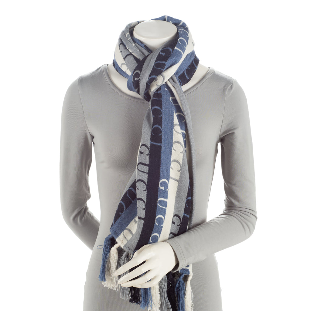 Gucci Wool Cotton Logo Wood Stripes Scarf (SHF-sad1An)