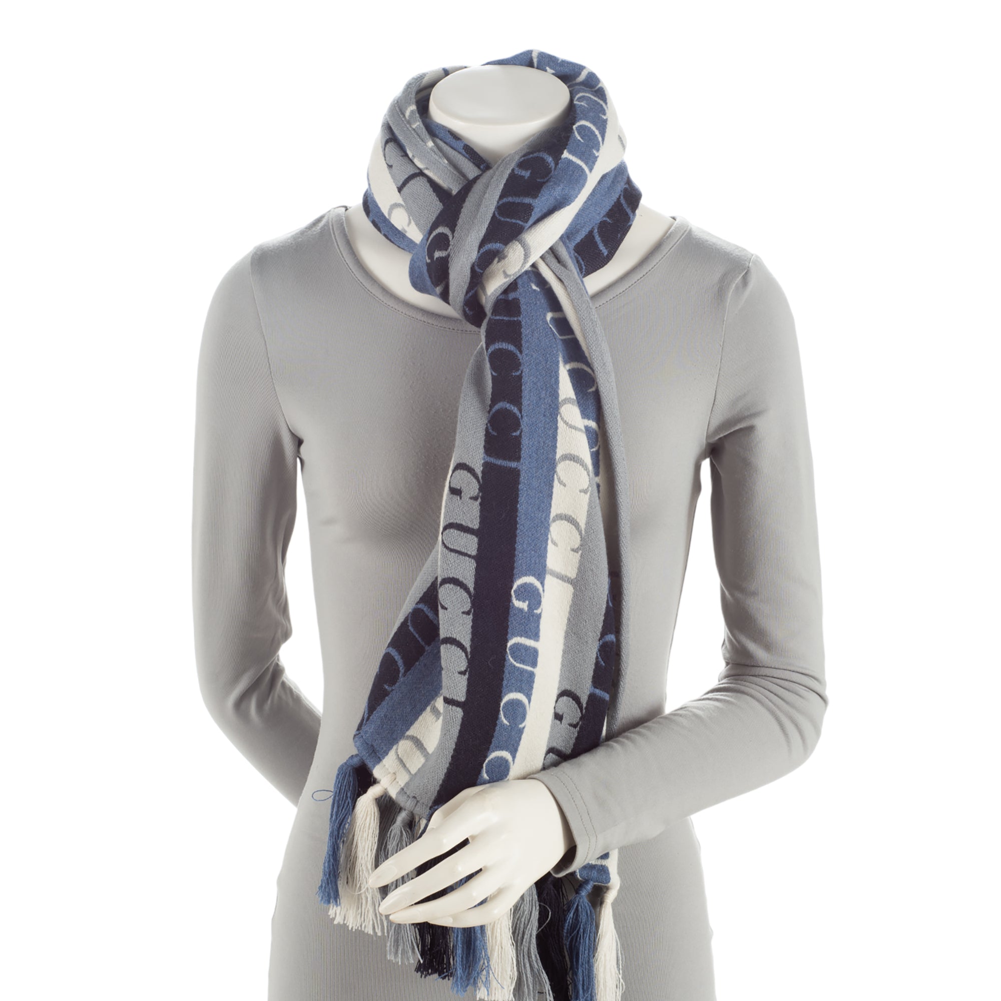 Gucci Wool Cotton Logo Wood Stripes Scarf (SHF-sad1An)