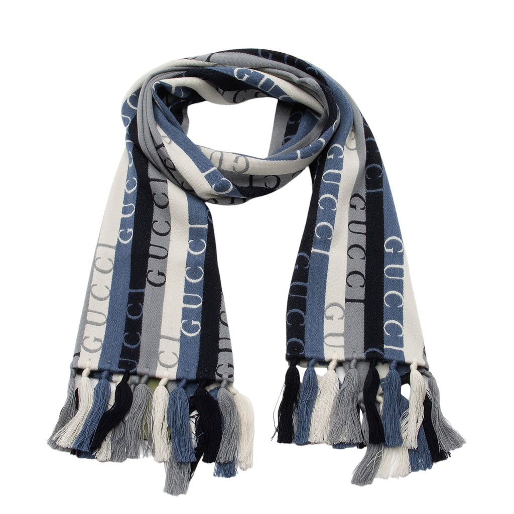 Gucci Wool Cotton Logo Wood Stripes Scarf (SHF-sad1An)