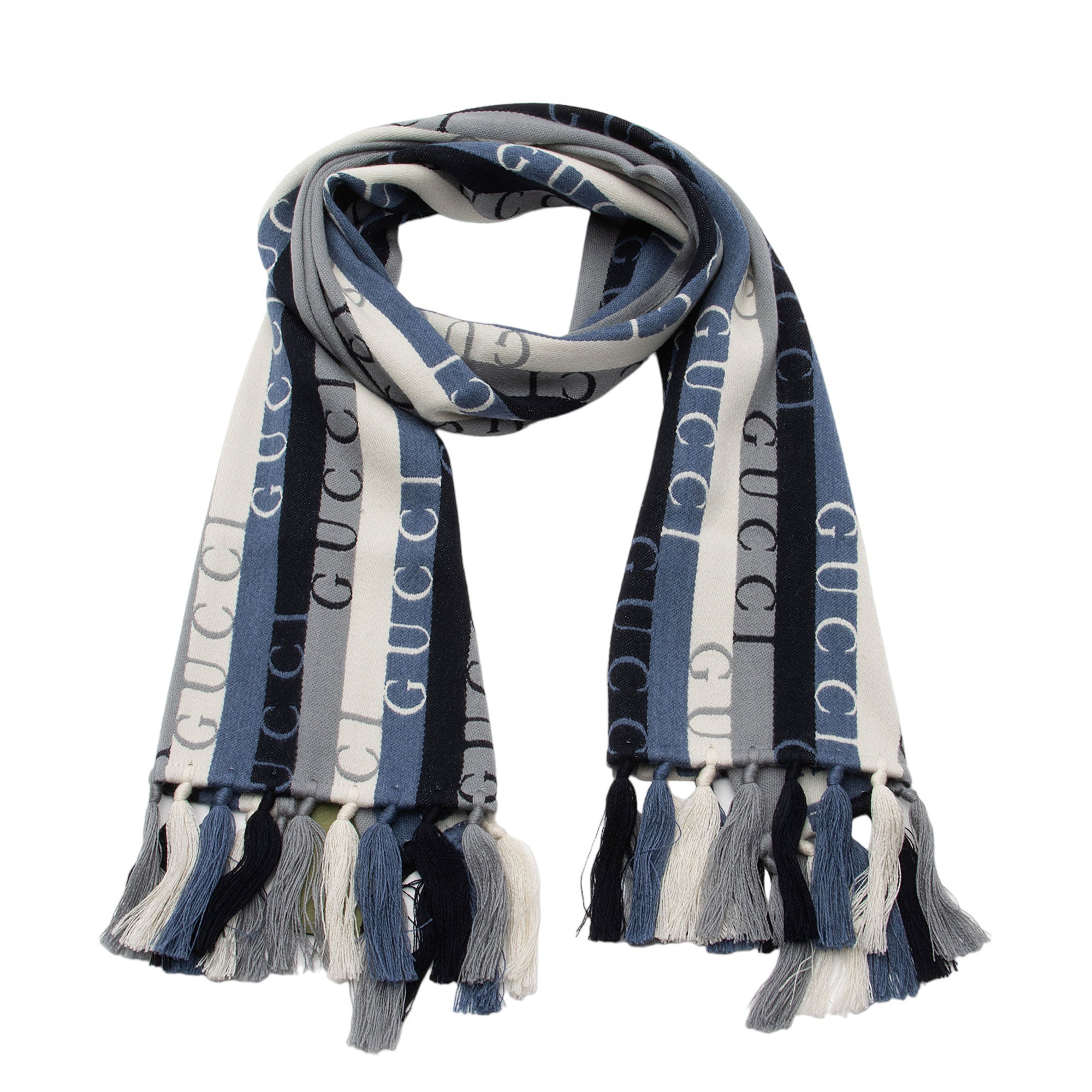 Gucci Wool Cotton Logo Wood Stripes Scarf (SHF-sad1An)