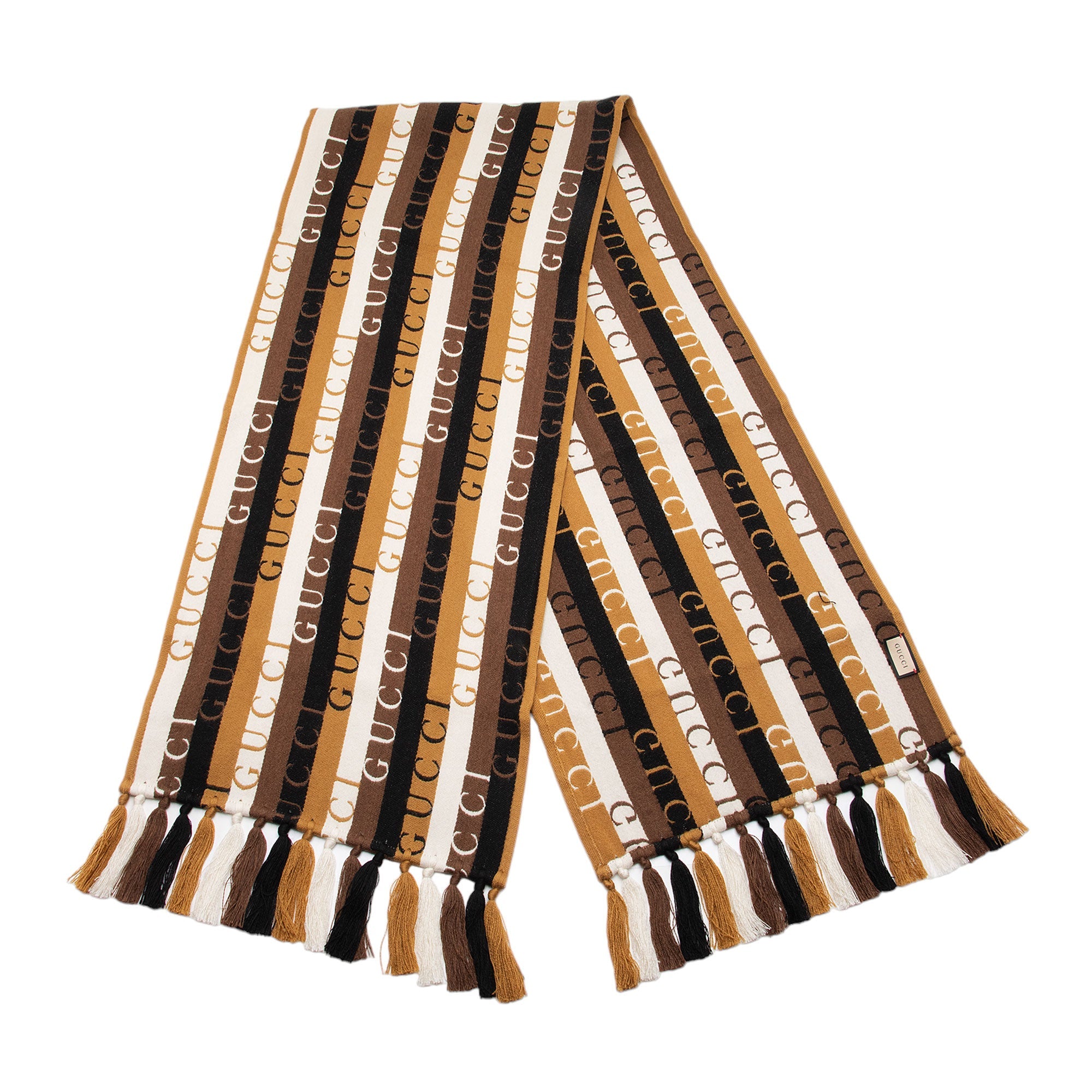 Gucci Wool Cotton Logo Wood Stripes Scarf (SHF-syWy5L)