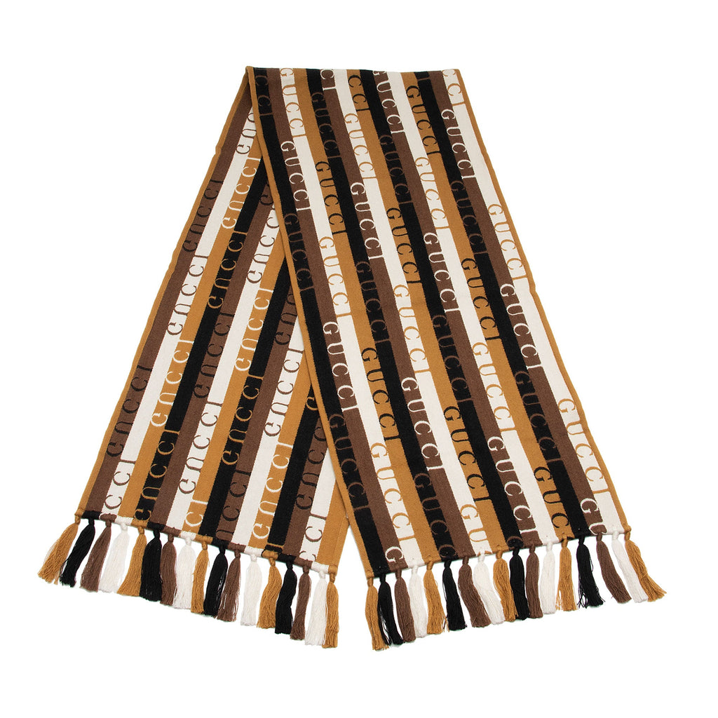 Gucci Wool Cotton Logo Wood Stripes Scarf (SHF-EYPQTE)