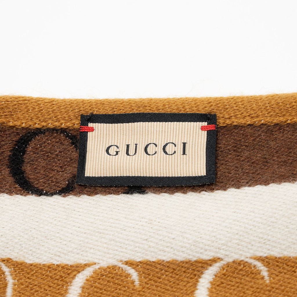 Gucci Wool Cotton Logo Wood Stripes Scarf (SHF-EYPQTE)