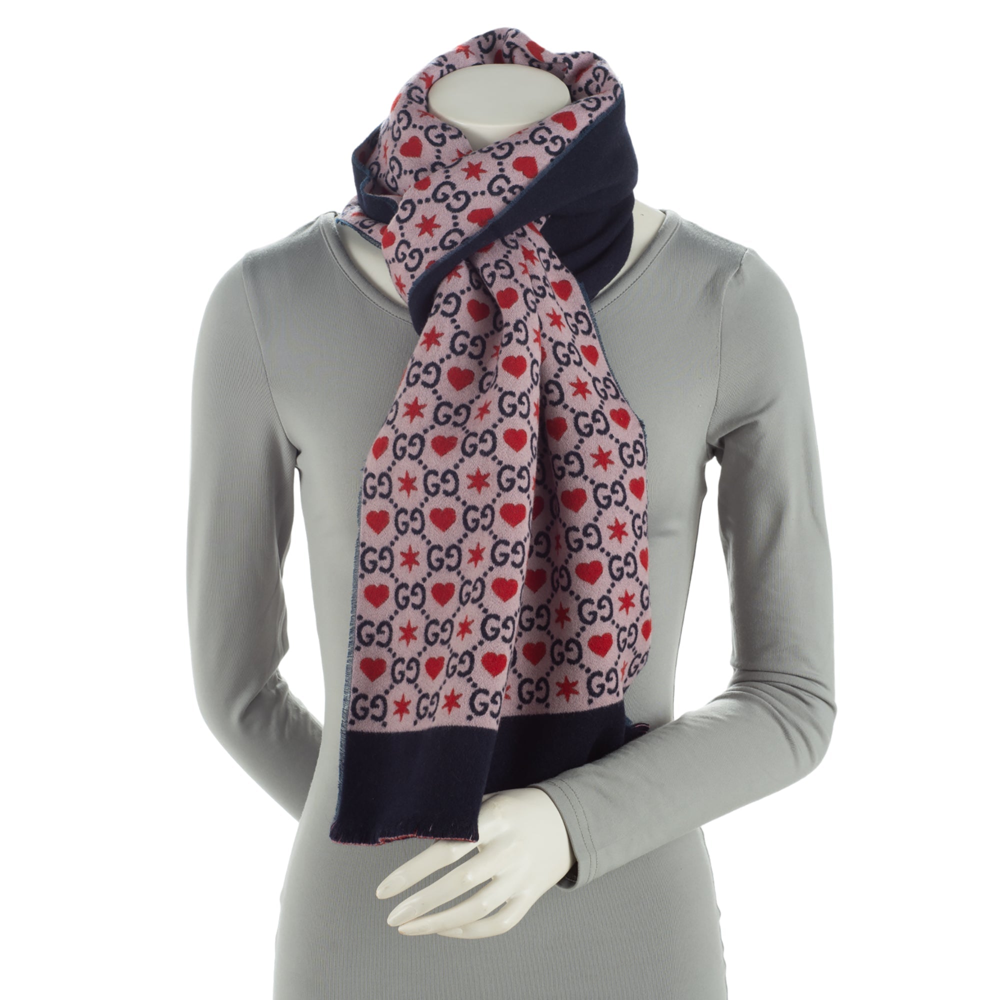 Gucci Wool Cotton GG Heart Stars Scarf (SHF-Edqktb)