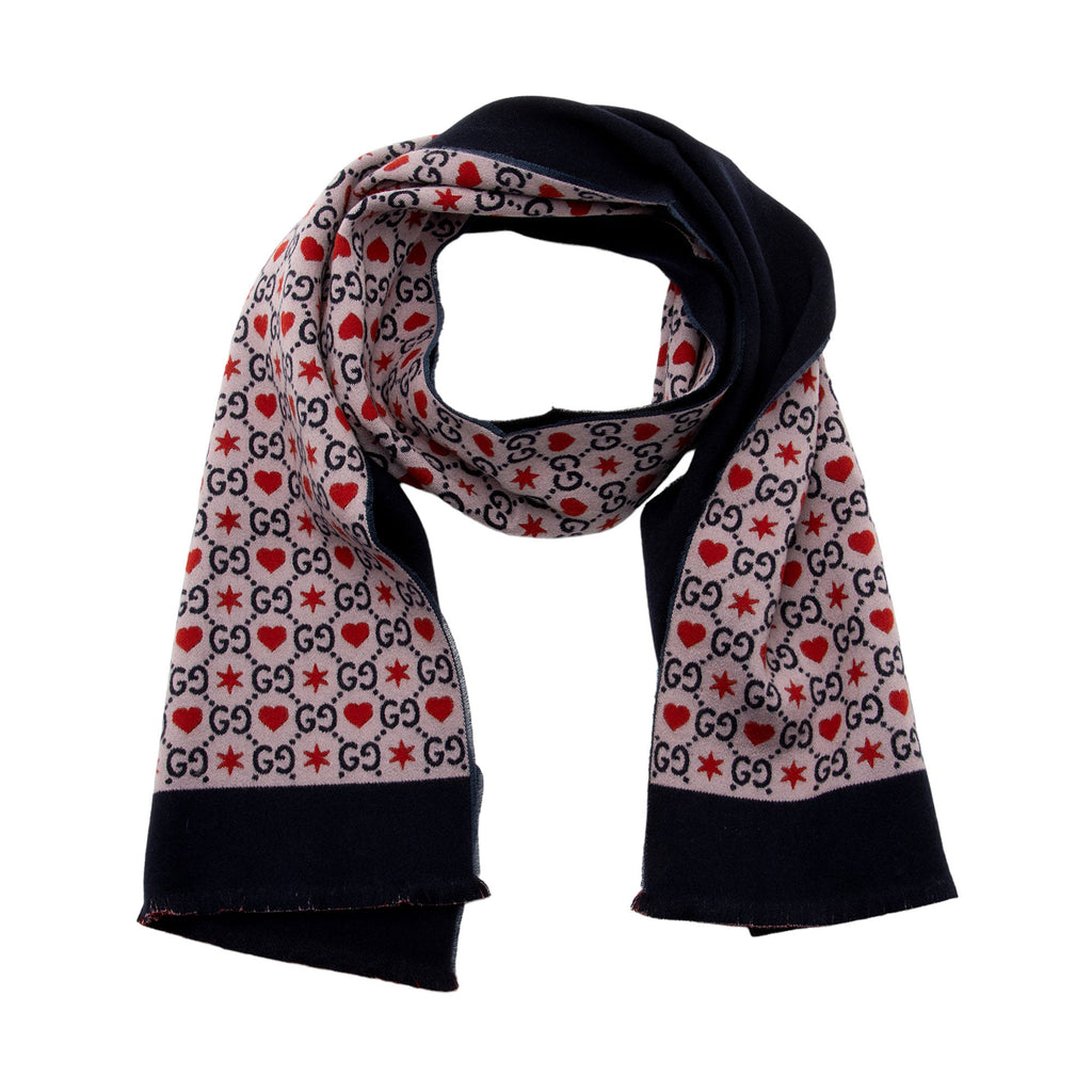 Gucci Wool Cotton GG Heart Stars Scarf (SHF-Edqktb)