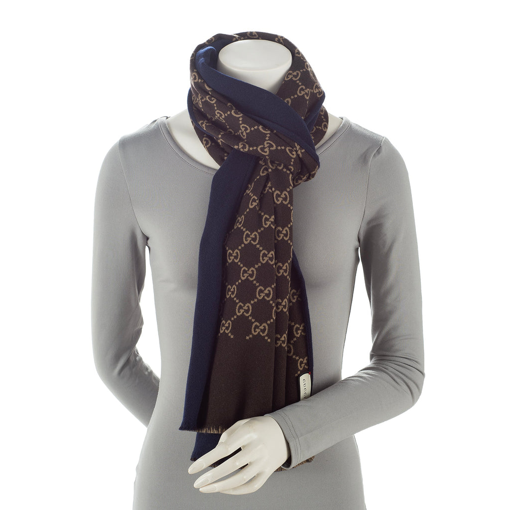 Gucci Wool Silk GG Scarf (SHF-22311)