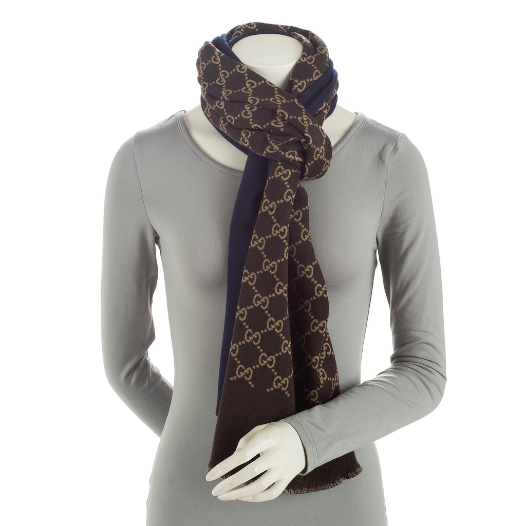 Gucci Wool Silk GG Scarf (SHF-23384)
